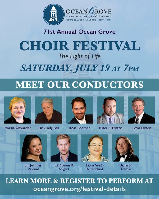 Choir Festival Poster showing the names and pictures of the conductors for the festival
